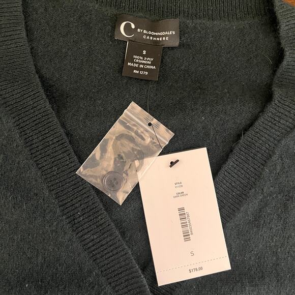 C by Bloomingdale's 100% Cashmere Knit Buttoned Cardigan Sweater Dark Green Sz S - Picture 7 of 7